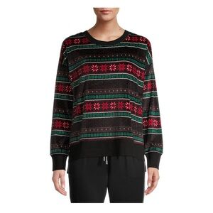 Secret Treasures Christmas Fairisle Black Soot Velour Sleep Top - Large NWT